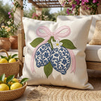 Chinoiserie Lemon Embroidery Design, Blue White Floral Lemons with Pink Bow, Citrus Fruit, Spring Summer, 5 Sizes, Digital Download - image 4