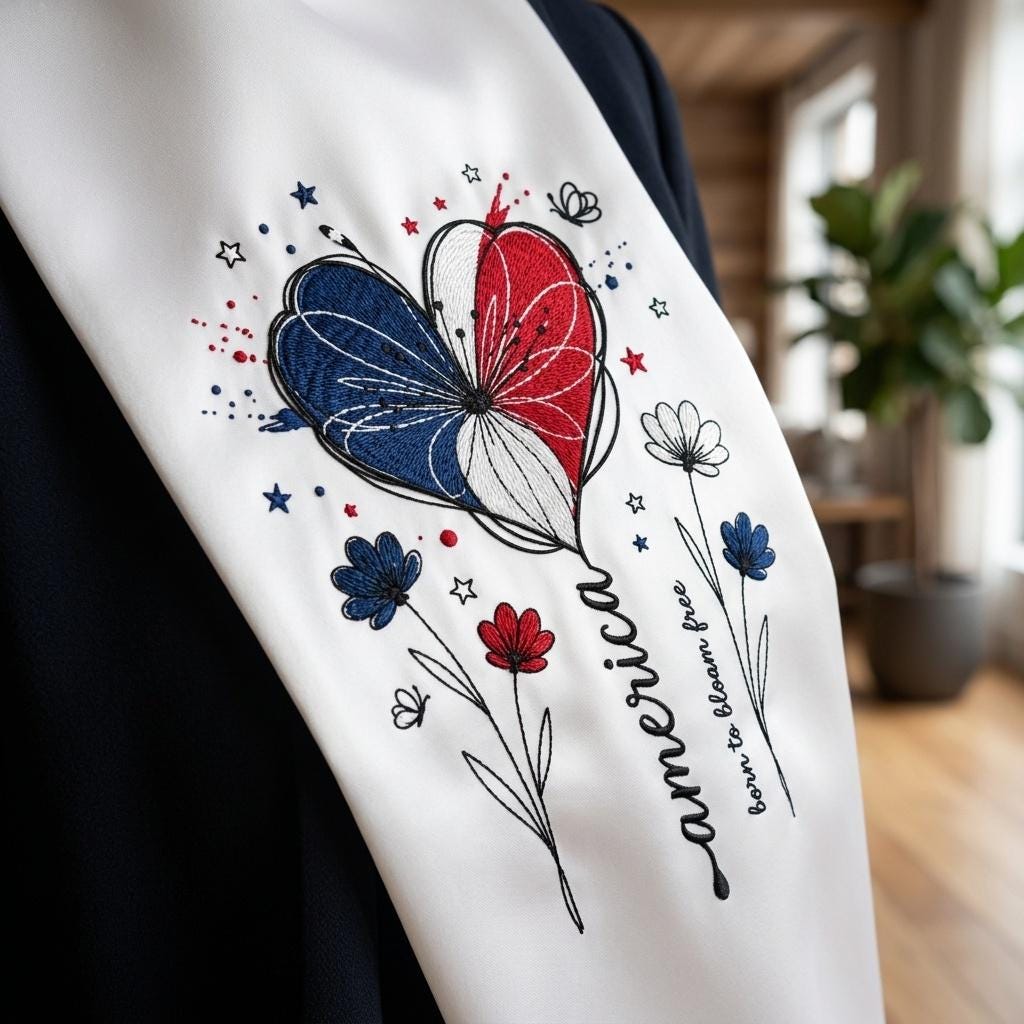 America Heart Flower Embroidery Design, Patriotic Floral Heart Embroidery File, USA Independence Day Sketch Art, 5 Sizes, Digital Download - image 7