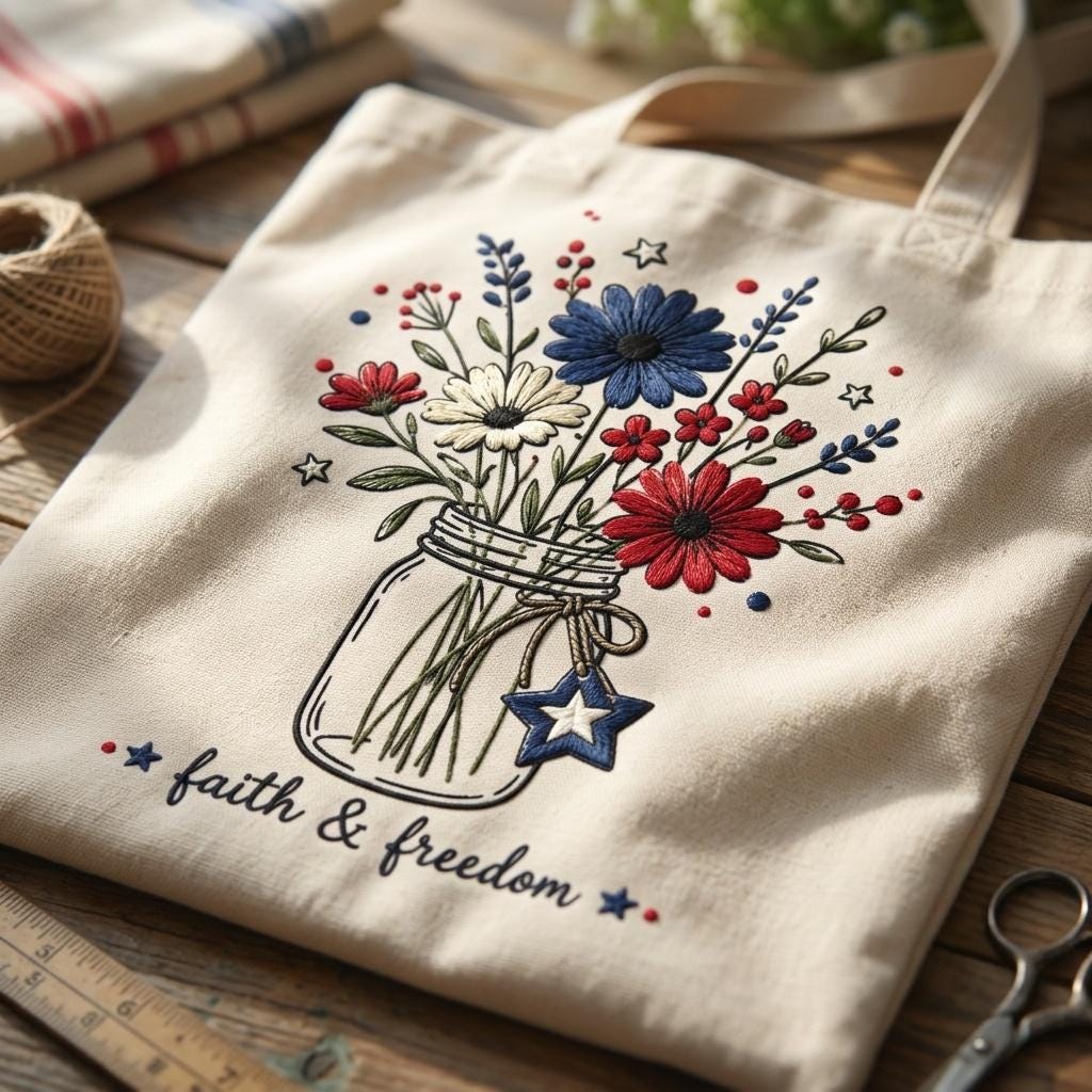 Faith And Freedom Floral Jar Embroidery Design, Patriotic Wildflower Embroidery, USA Independence Day Flower Art, 5 Sizes, Digital Download - image 7