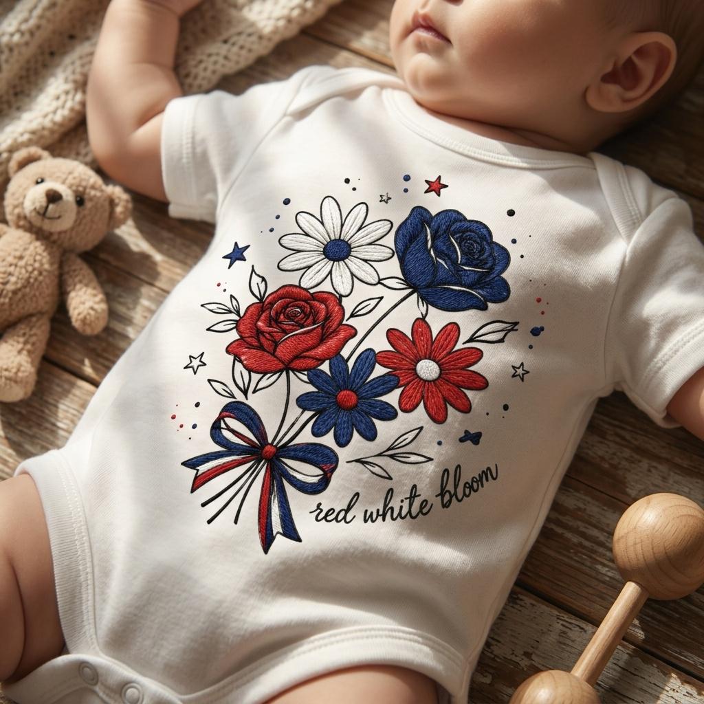 Red White Bloom Embroidery Design, Patriotic Floral Bouquet Embroidery File, USA Independence Day Flower Art, 5 Sizes, Digital Download - image 7