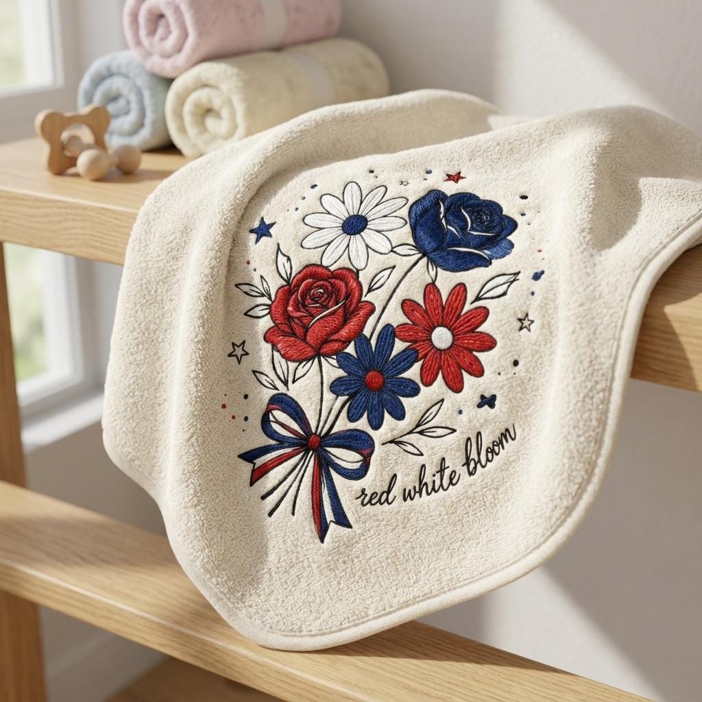 Red White Bloom Embroidery Design, Patriotic Floral Bouquet Embroidery File, USA Independence Day Flower Art, 5 Sizes, Digital Download - image 6