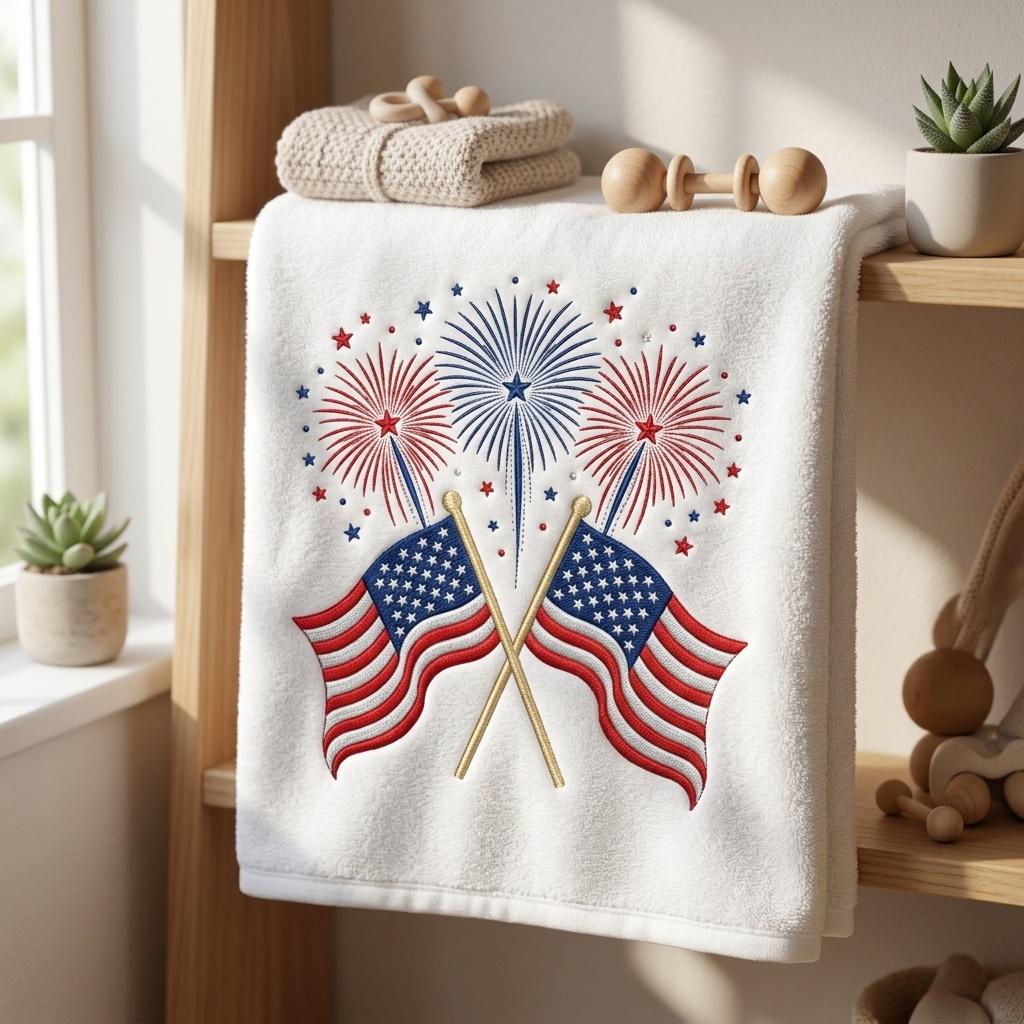 Crossed American Flags Embroidery Design, Patriotic Fireworks File, USA Independence Day Pattern, 4th Of July, 5 Sizes, Digital Download - image 7