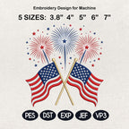 Crossed American Flags Embroidery Design, Patriotic Fireworks File, USA Independence Day Pattern, 4th Of July, 5 Sizes, Digital Download