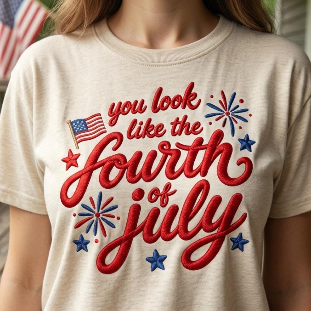 You Look Like The Fourth Of July Embroidery Design, Patriotic Quote File, American Flag Fireworks Pattern, 5 Sizes, Digital Download - image 5