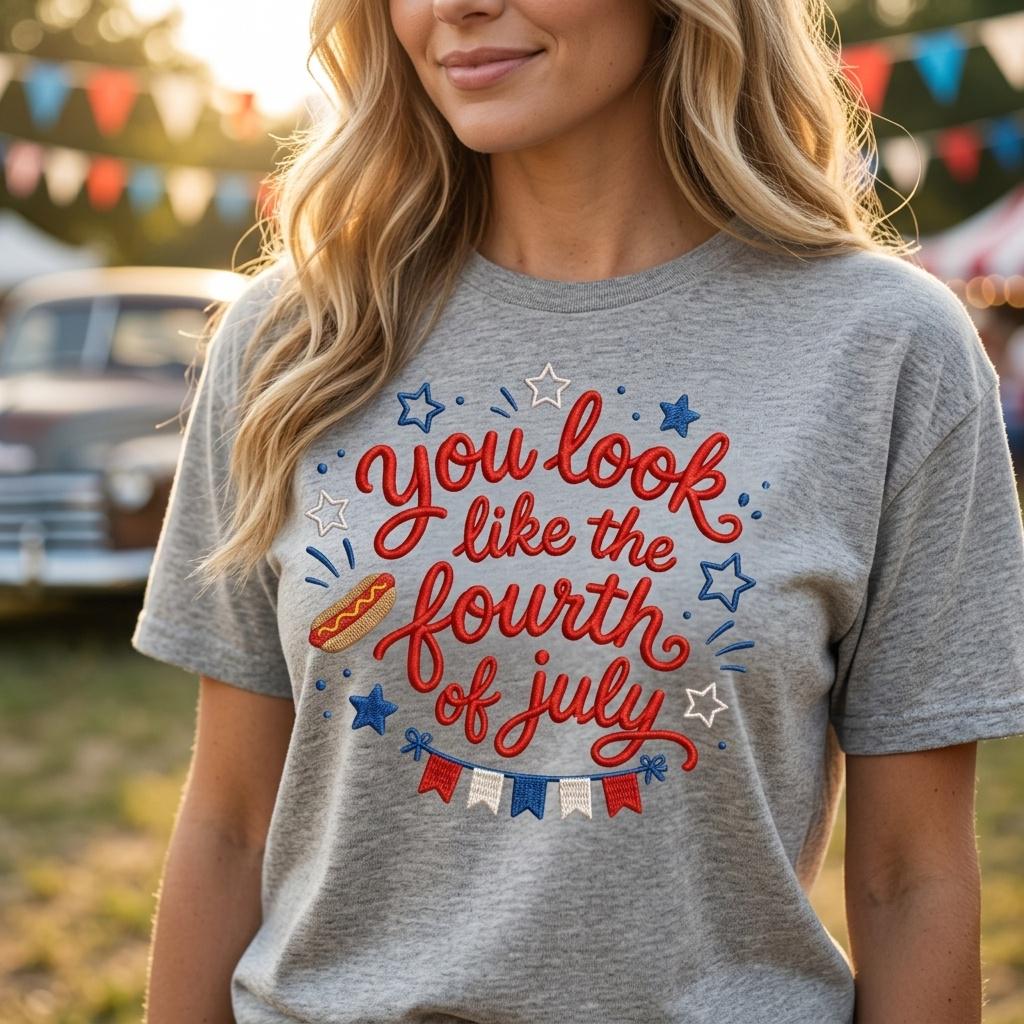 You Look Like The Fourth Of July Embroidery Design, Patriotic Saying Machine Embroidery, USA Summer BBQ Pattern, 5 Sizes, Digital Download - image 6