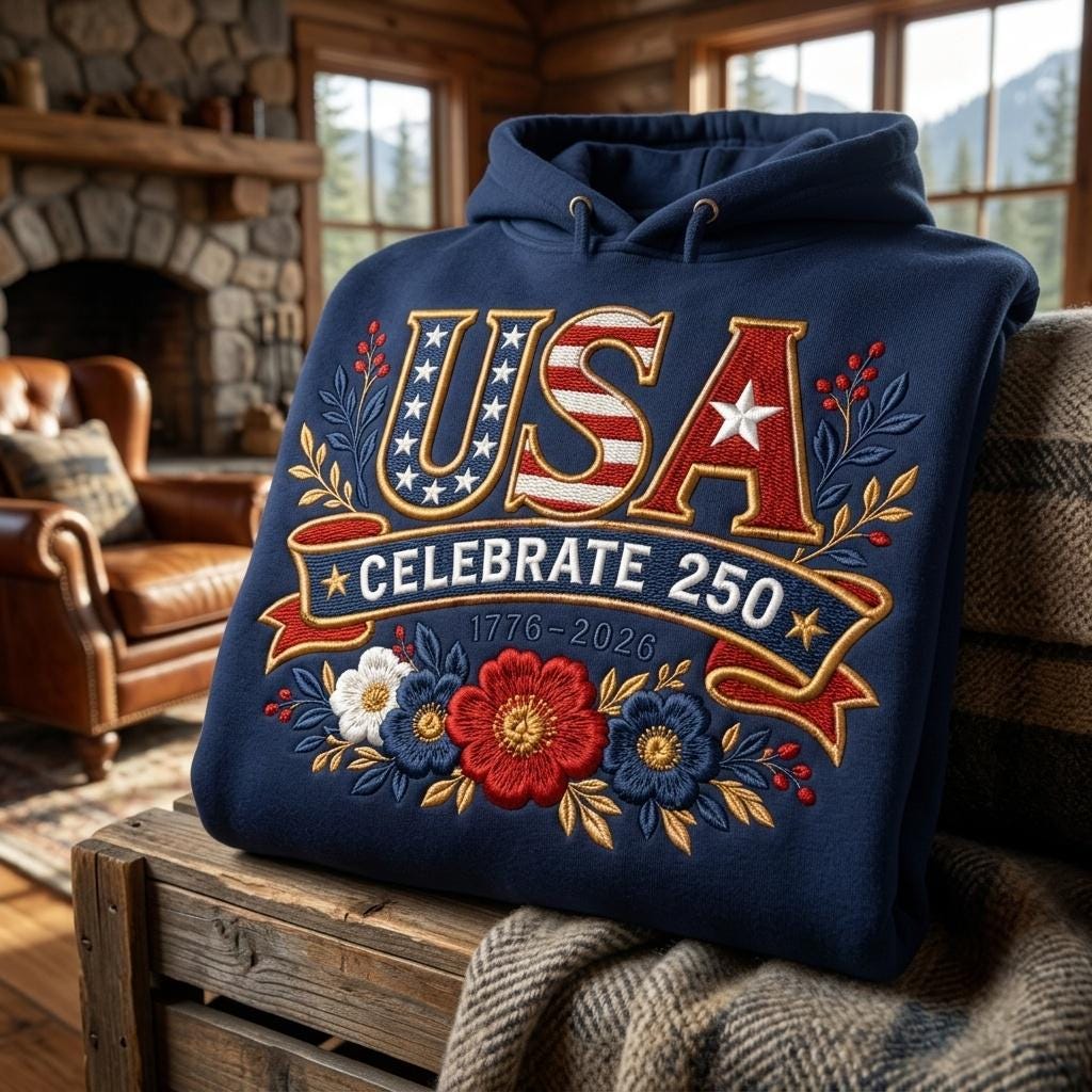 USA 250 Years Of Freedom Embroidery Design, America 250th Anniversary Floral Embroidery, Patriotic 1776-2026 File, 5 Sizes, Digital Download - image 4