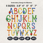 School Alphabet Embroidery Font, Teacher Classroom Letter Set, Back To School Embroidery Letters, Name ABC Font, 5 sizes, Digital Download