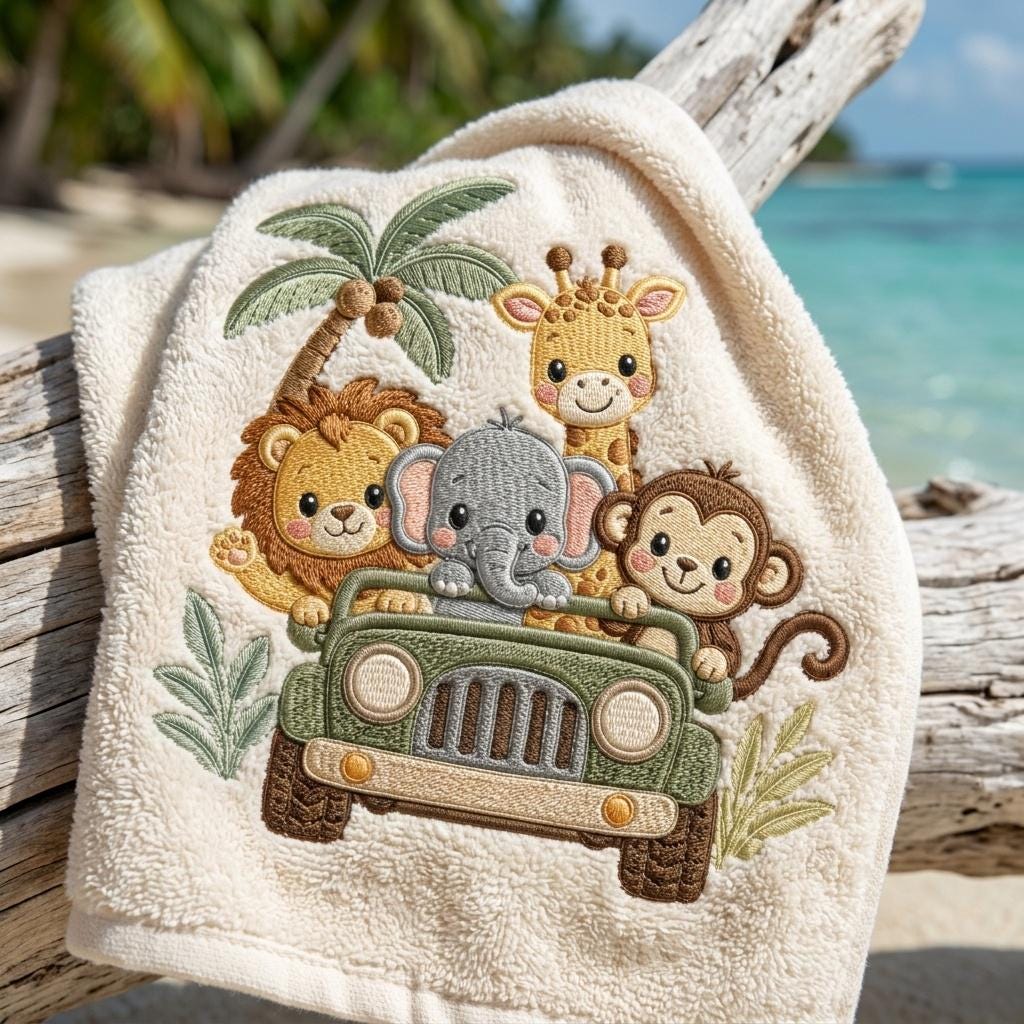 Cute Safari Jeep Embroidery Design, Lion Elephant Giraffe Monkey Jungle Animals Machine Embroidery File, 5 sizes, Digital Download - image 6