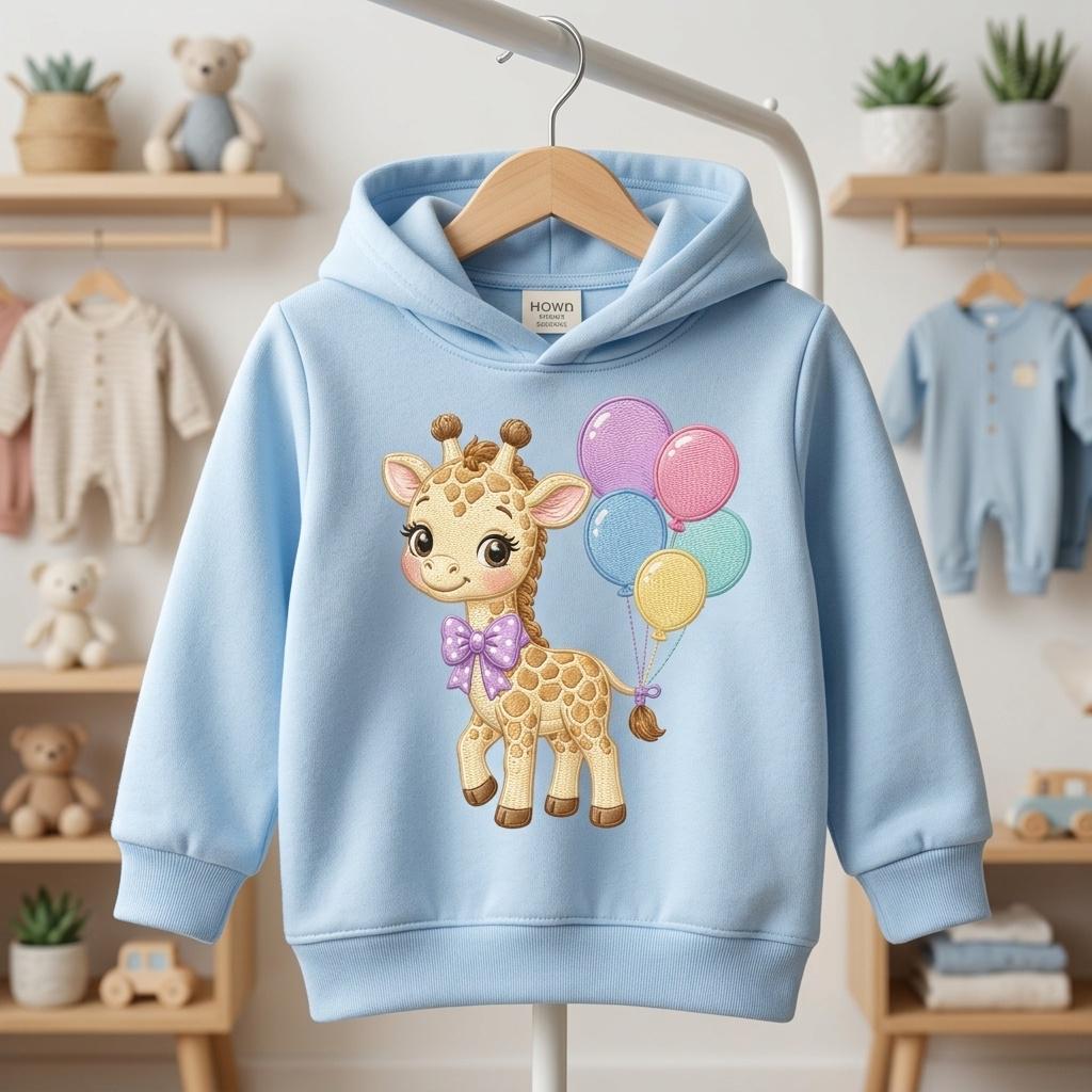 Cute Giraffe Balloon Embroidery Design, Kawaii Safari Animal, Baby Shower Design, Colorful Machine Stitch, 5 sizes, Digital Download - image 4
