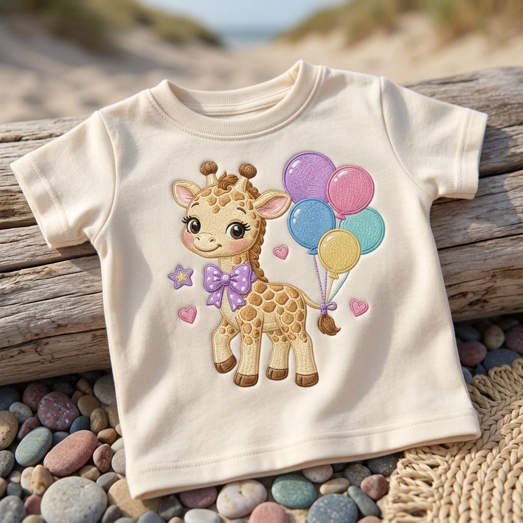 Cute Giraffe Balloon Embroidery Design, Kawaii Safari Animal, Baby Shower Design, Colorful Machine Stitch, 5 sizes, Digital Download - image 6