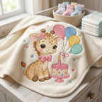 Birthday Giraffe Embroidery Design, Kawaii Safari Animal, Cute Cake and Balloons, Baby Shower File, 5 sizes, Digital Download - image 3
