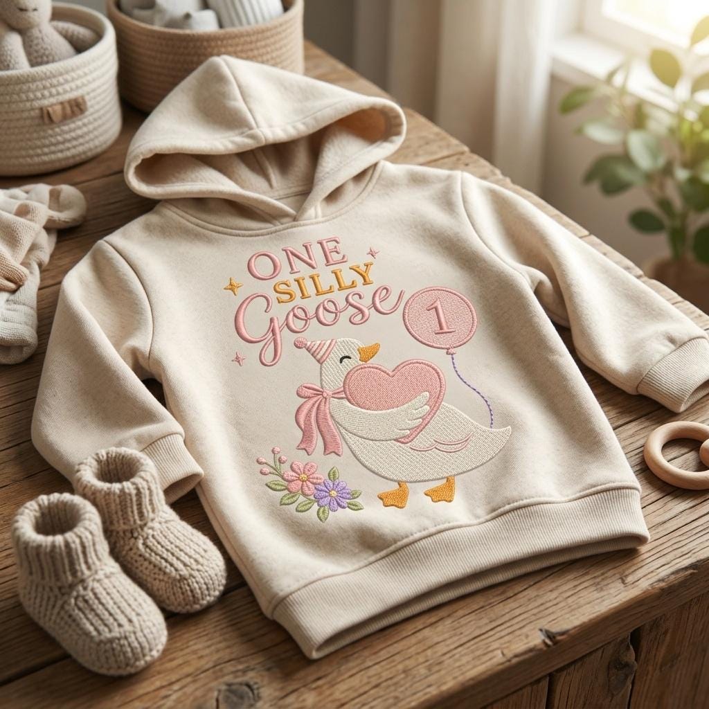 One Silly Goose Embroidery Design, Birthday Balloon Machine Stitch, Baby Goose Digital File, Silly Goose Pattern, 5 sizes, Digital Download - image 4