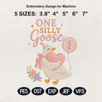 One Silly Goose Embroidery Design, Birthday Balloon Machine Stitch, Baby Goose Digital File, Silly Goose Pattern, 5 sizes, Digital Download