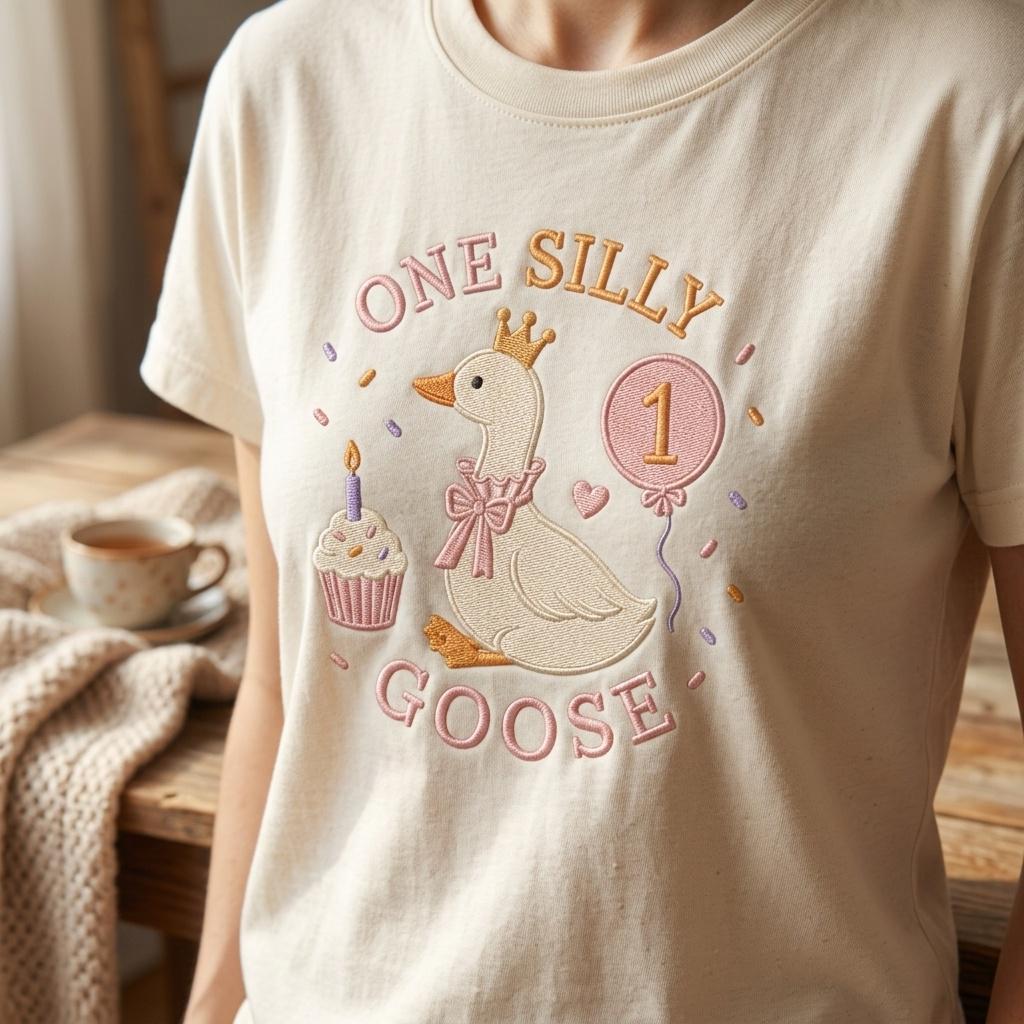 Cute Birthday Goose Embroidery, One Silly Goose Machine Stitch File, Balloon Embroidery Pattern, Baby Goose File, 5 sizes, Digital Download - image 3