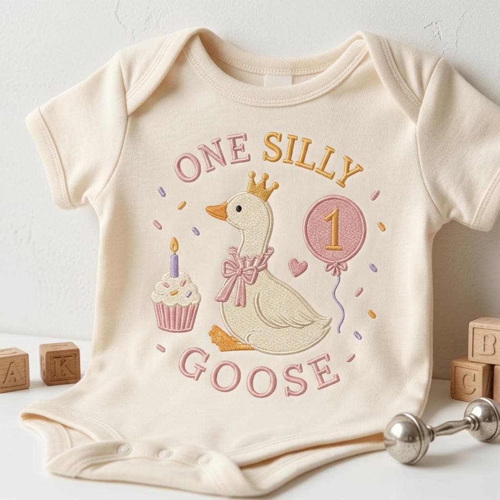 Cute Birthday Goose Embroidery, One Silly Goose Machine Stitch File, Balloon Embroidery Pattern, Baby Goose File, 5 sizes, Digital Download - image 4