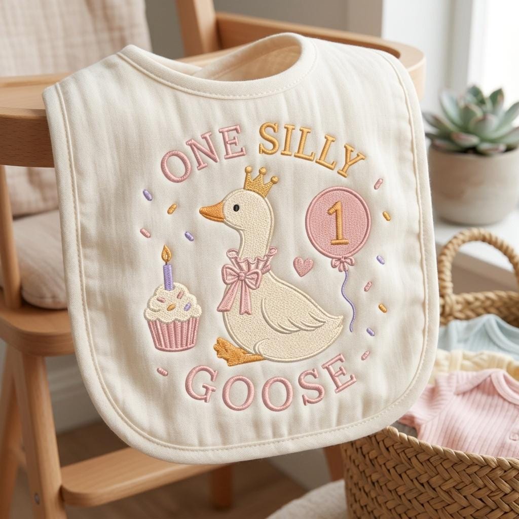 Cute Birthday Goose Embroidery, One Silly Goose Machine Stitch File, Balloon Embroidery Pattern, Baby Goose File, 5 sizes, Digital Download - image 7