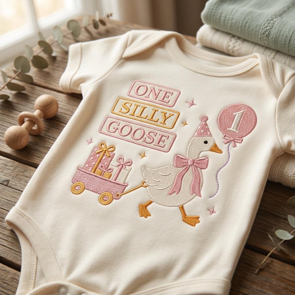 One Silly Goose Balloon Embroidery, Baby Goose Birthday Machine Stitch, Goose Pattern, 5 sizes, Digital Download - image 3
