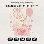 Baby Goose Embroidery Design, One Silly Goose Birthday Balloon, Machine Stitch Digital File, Cute Goose Pattern, 5 sizes, Digital Download