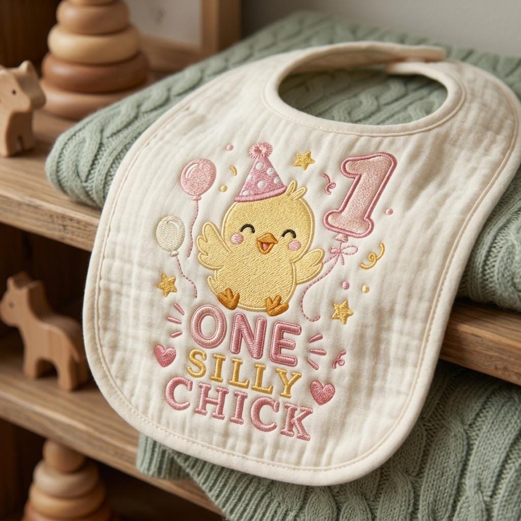 One Silly Chick Embroidery Design, Birthday Balloon Chick, Baby Chick Digital File, Cute Chick Machine Stitch, 5 sizes, Digital Download - image 4