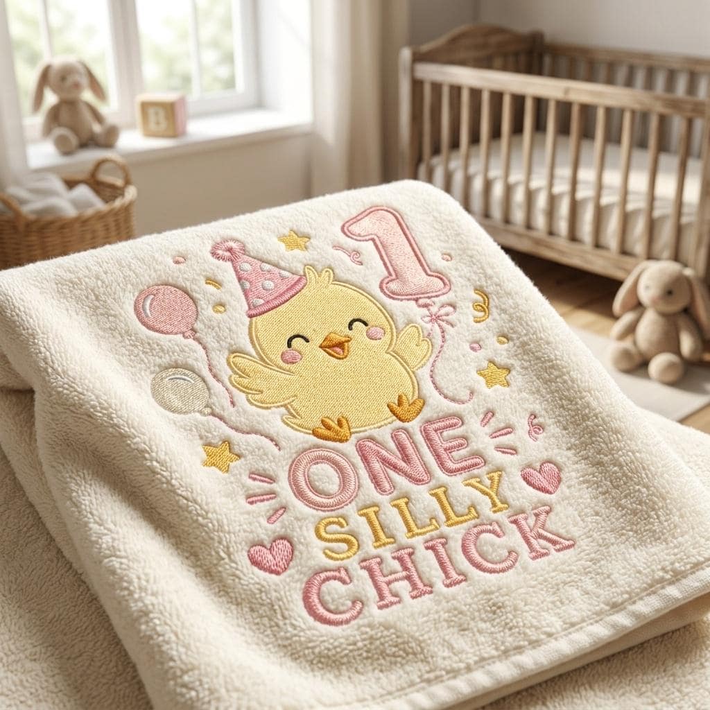 One Silly Chick Embroidery Design, Birthday Balloon Chick, Baby Chick Digital File, Cute Chick Machine Stitch, 5 sizes, Digital Download - image 5