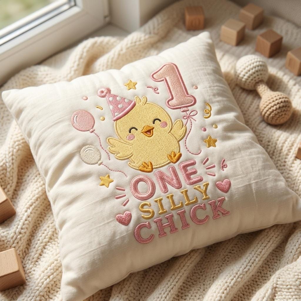 One Silly Chick Embroidery Design, Birthday Balloon Chick, Baby Chick Digital File, Cute Chick Machine Stitch, 5 sizes, Digital Download - image 7