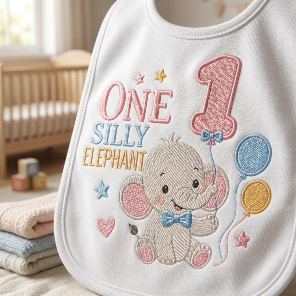 One Silly Elephant Embroidery Design, Birthday Balloon Elephant, Baby Elephant Digital File, Cute Elephant Stitch, 5 sizes, Digital Download - image 4