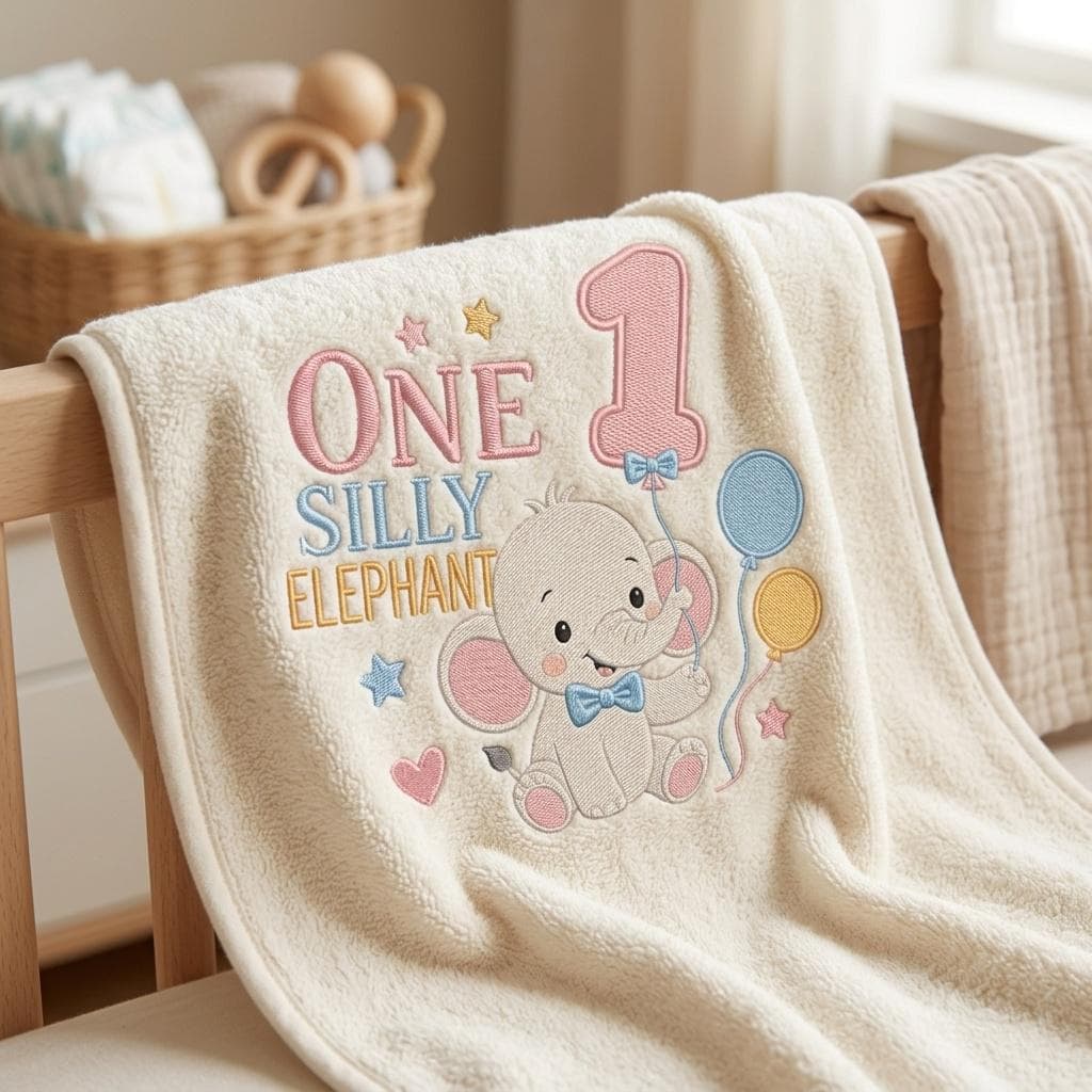 One Silly Elephant Embroidery Design, Birthday Balloon Elephant, Baby Elephant Digital File, Cute Elephant Stitch, 5 sizes, Digital Download - image 7