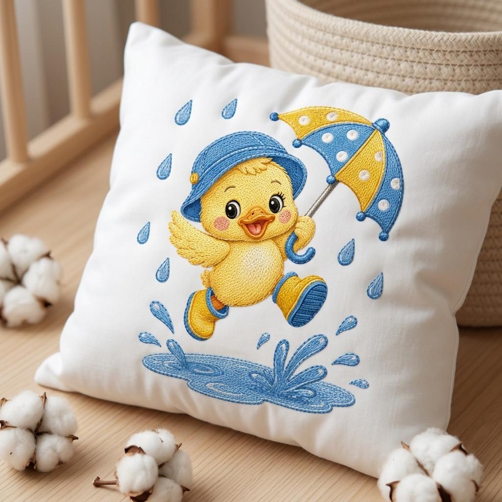 Cute Baby Duck Embroidery Design, Duckling with Umbrella and Rain Boots, Nursery Animal Stitch, Rainy Day Duck, 5 sizes, Digital Download - image 3