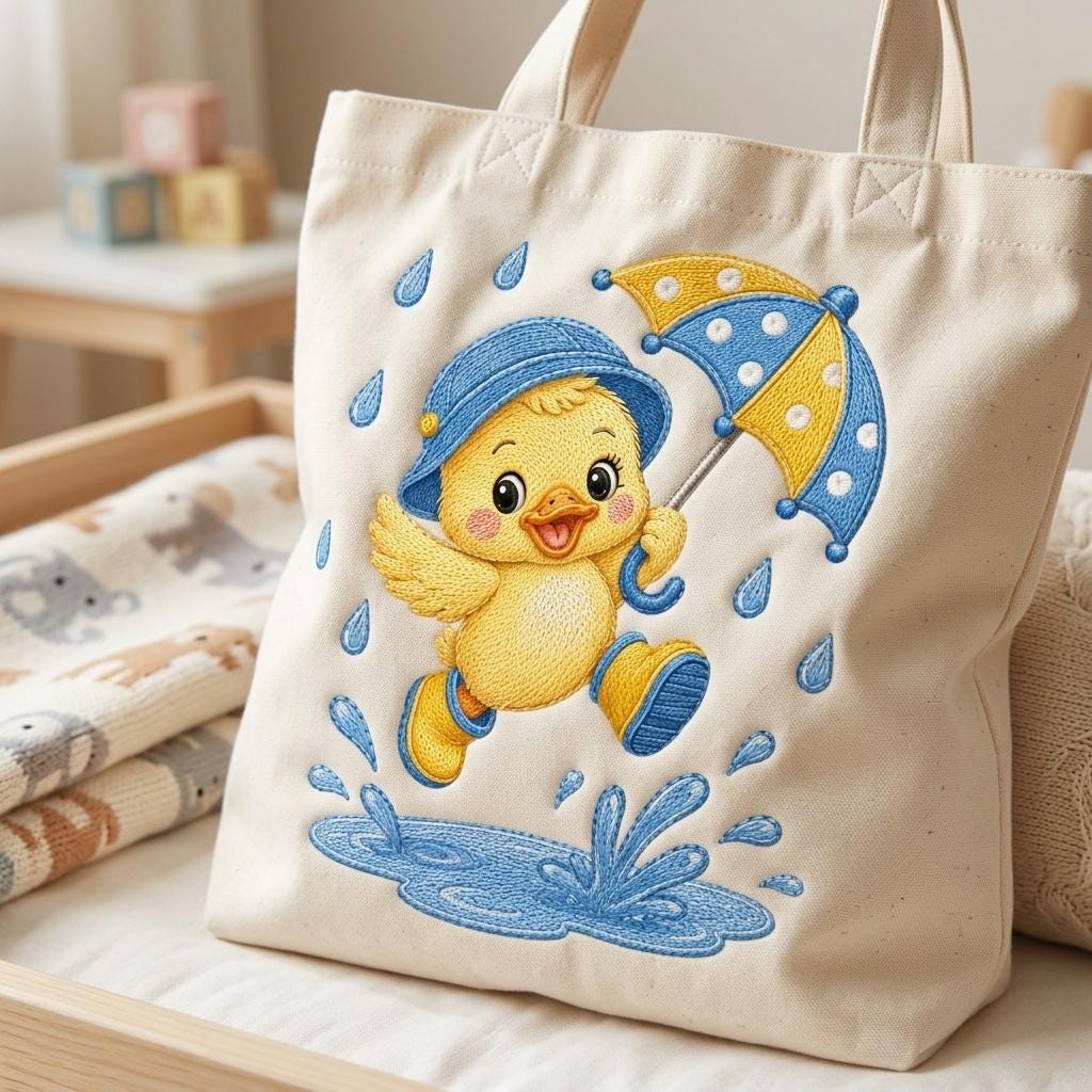 Cute Baby Duck Embroidery Design, Duckling with Umbrella and Rain Boots, Nursery Animal Stitch, Rainy Day Duck, 5 sizes, Digital Download - image 5
