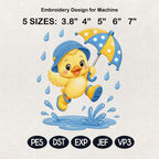 Cute Baby Duck Embroidery Design, Duckling with Umbrella and Rain Boots, Nursery Animal Stitch, Rainy Day Duck, 5 sizes, Digital Download