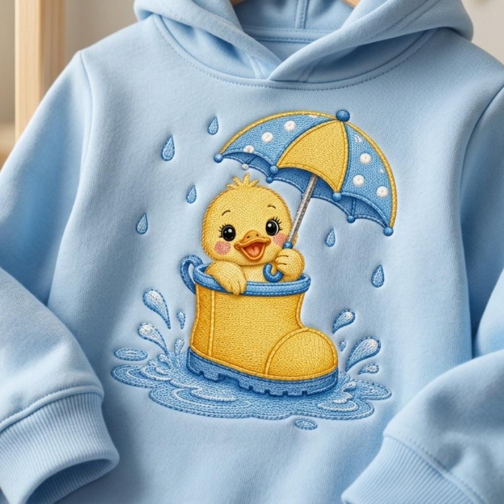 Duckling in Rain Boots Embroidery File, Baby Duck Design for Machine, Rainy Nursery Animal Stitch Pattern, 5 sizes, Digital Download - image 3