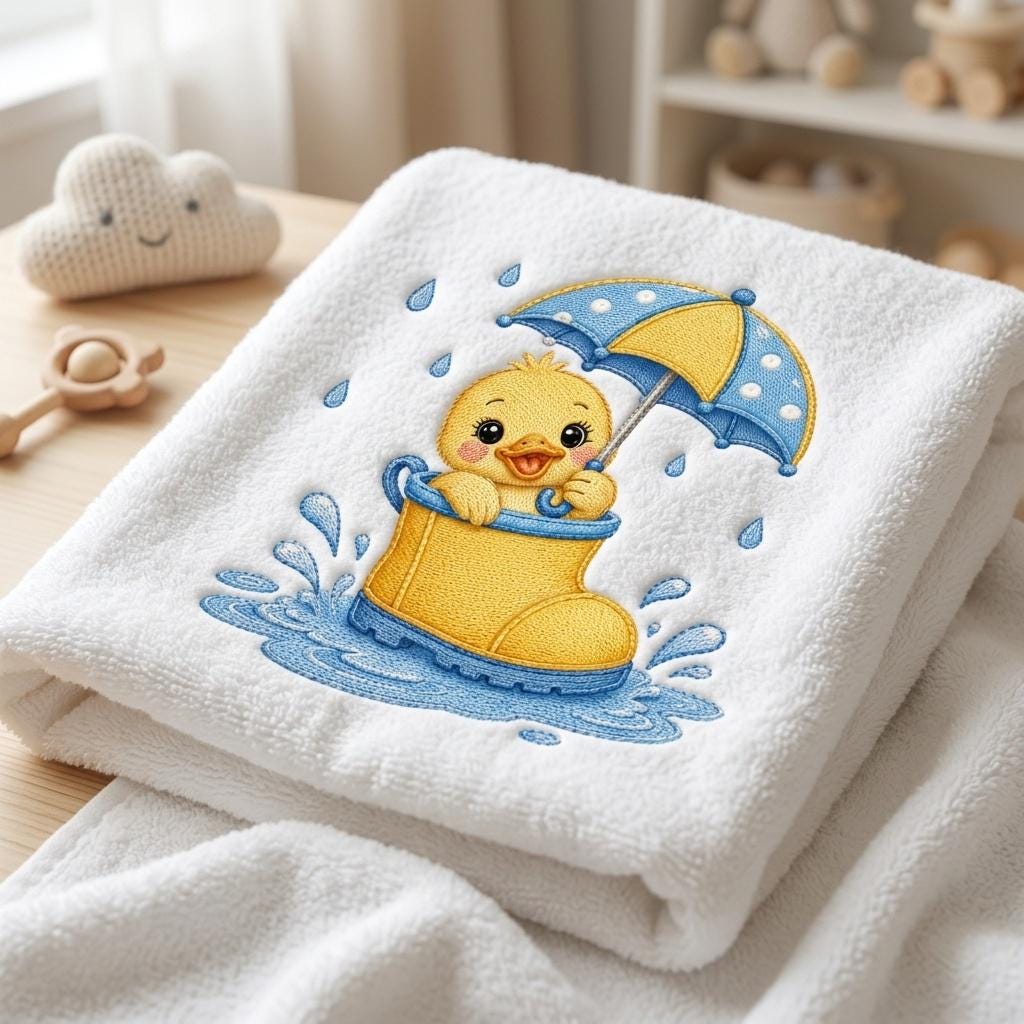Duckling in Rain Boots Embroidery File, Baby Duck Design for Machine, Rainy Nursery Animal Stitch Pattern, 5 sizes, Digital Download - image 7