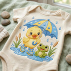 Cute Baby Duck Embroidery Design, Duckling with Umbrella and Frog, Rainy Day Nursery Animal Stitch File, 5 sizes, Digital Download - image 7