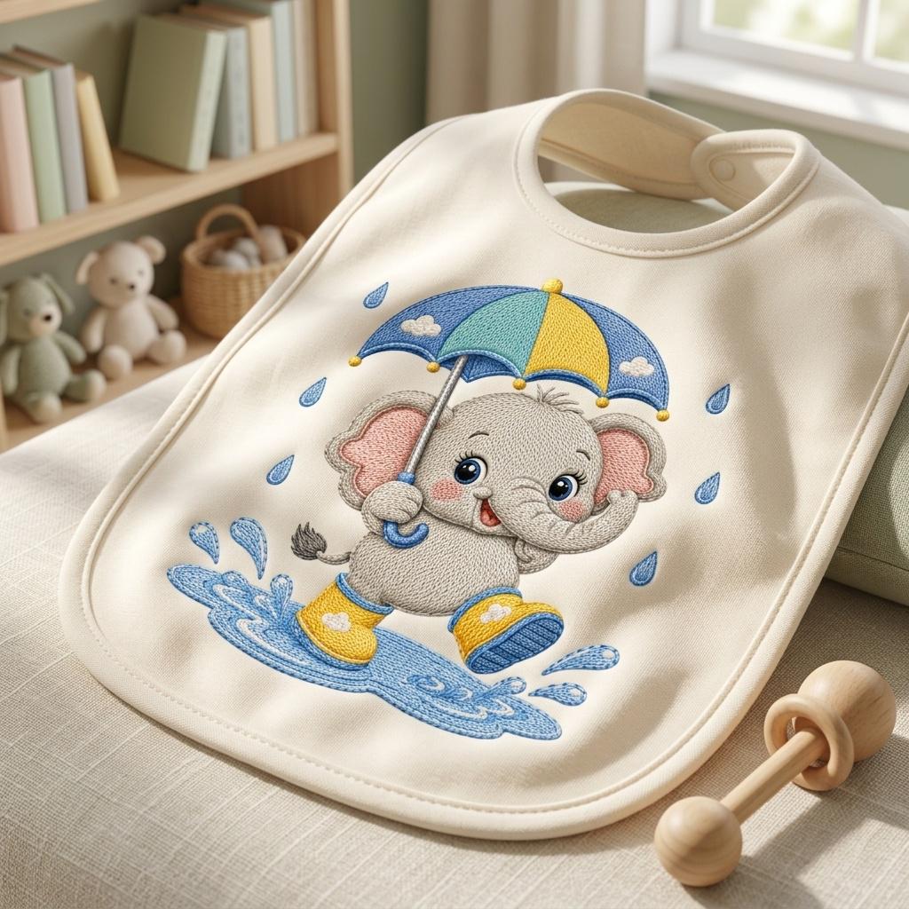 Cute Baby Elephant Embroidery Design, Elephant with Umbrella File, Rainy Day Elephant Stitch, Nursery Animal, 5 sizes, Digital Download - image 5