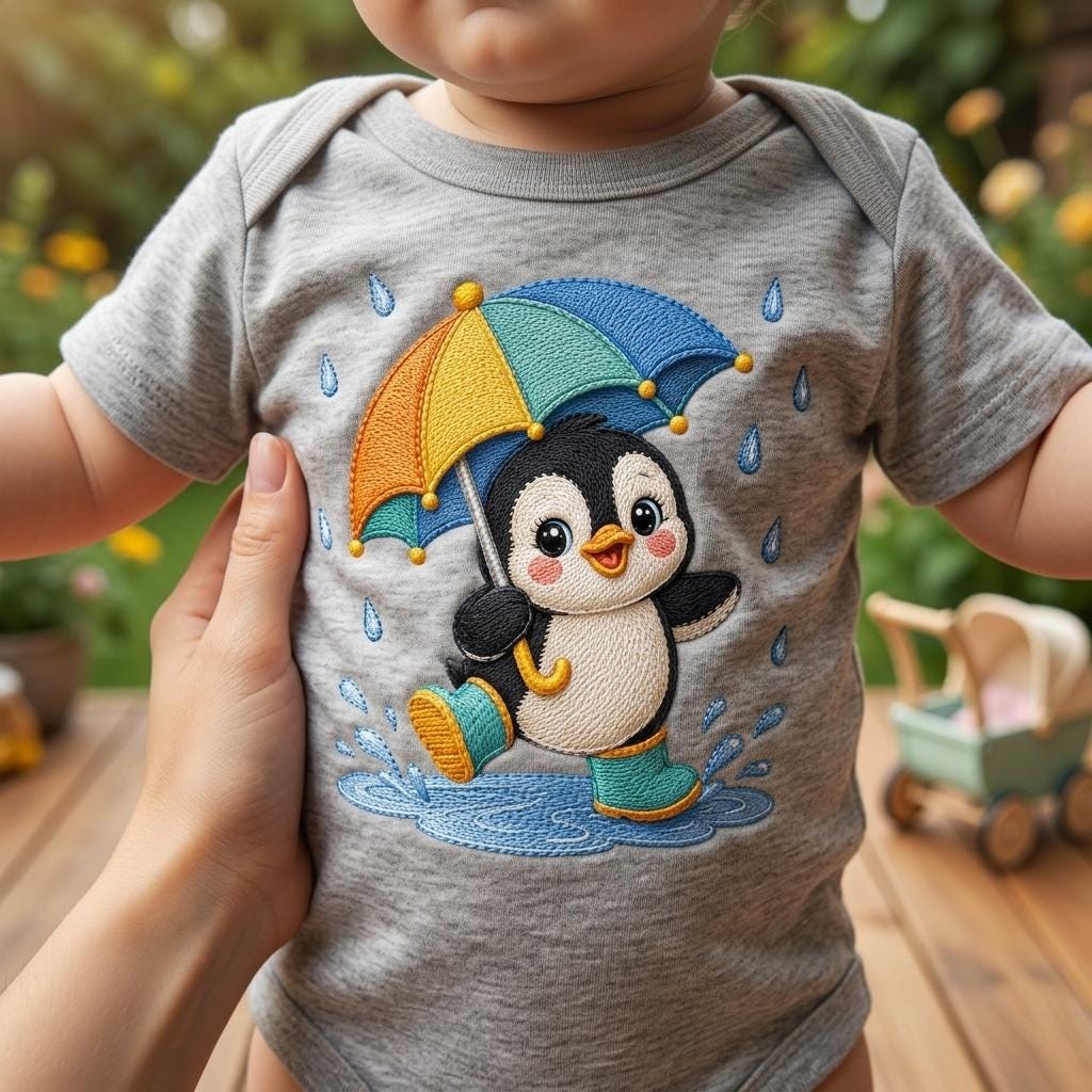 Cute Penguin Embroidery Design, Penguin with Umbrella File, Rainy Day Penguin Stitch, Nursery Animal Embroidery, 5 sizes, Digital Download - image 4