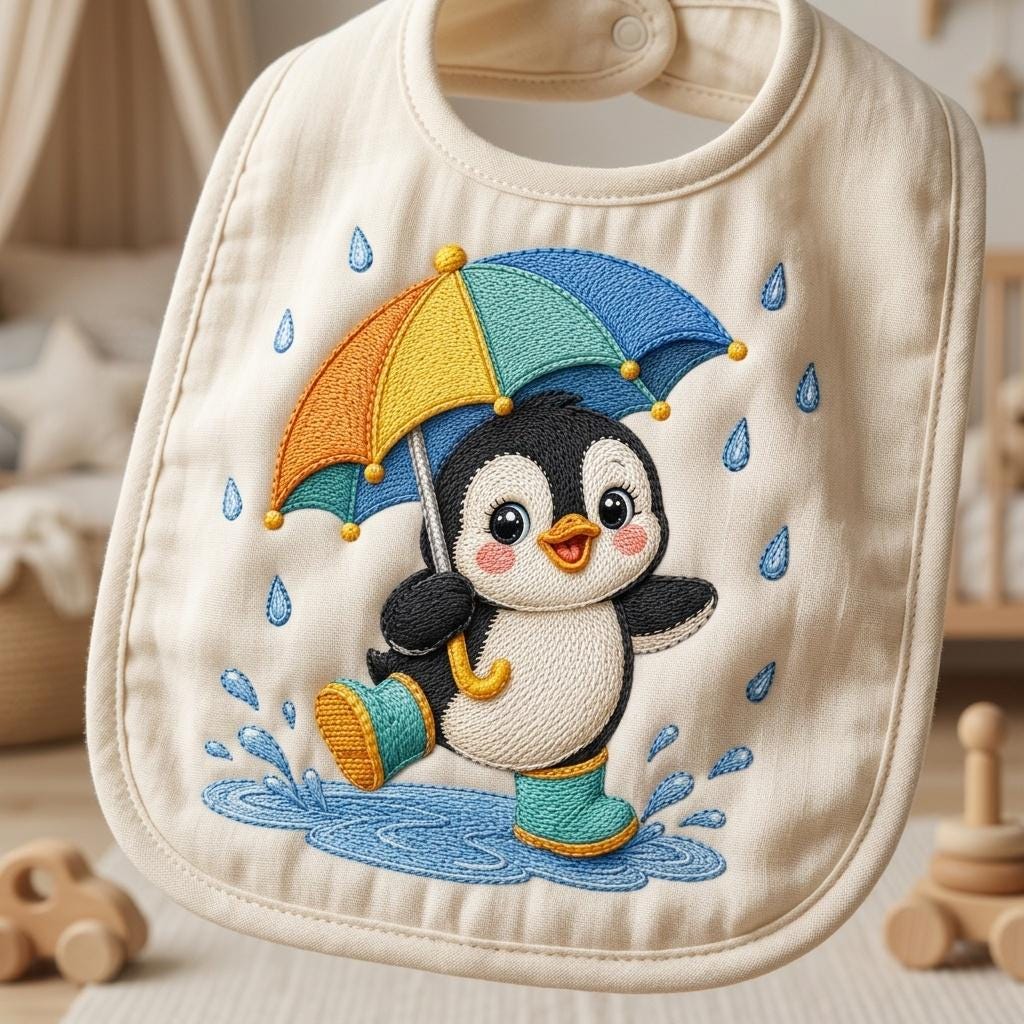 Cute Penguin Embroidery Design, Penguin with Umbrella File, Rainy Day Penguin Stitch, Nursery Animal Embroidery, 5 sizes, Digital Download - image 5
