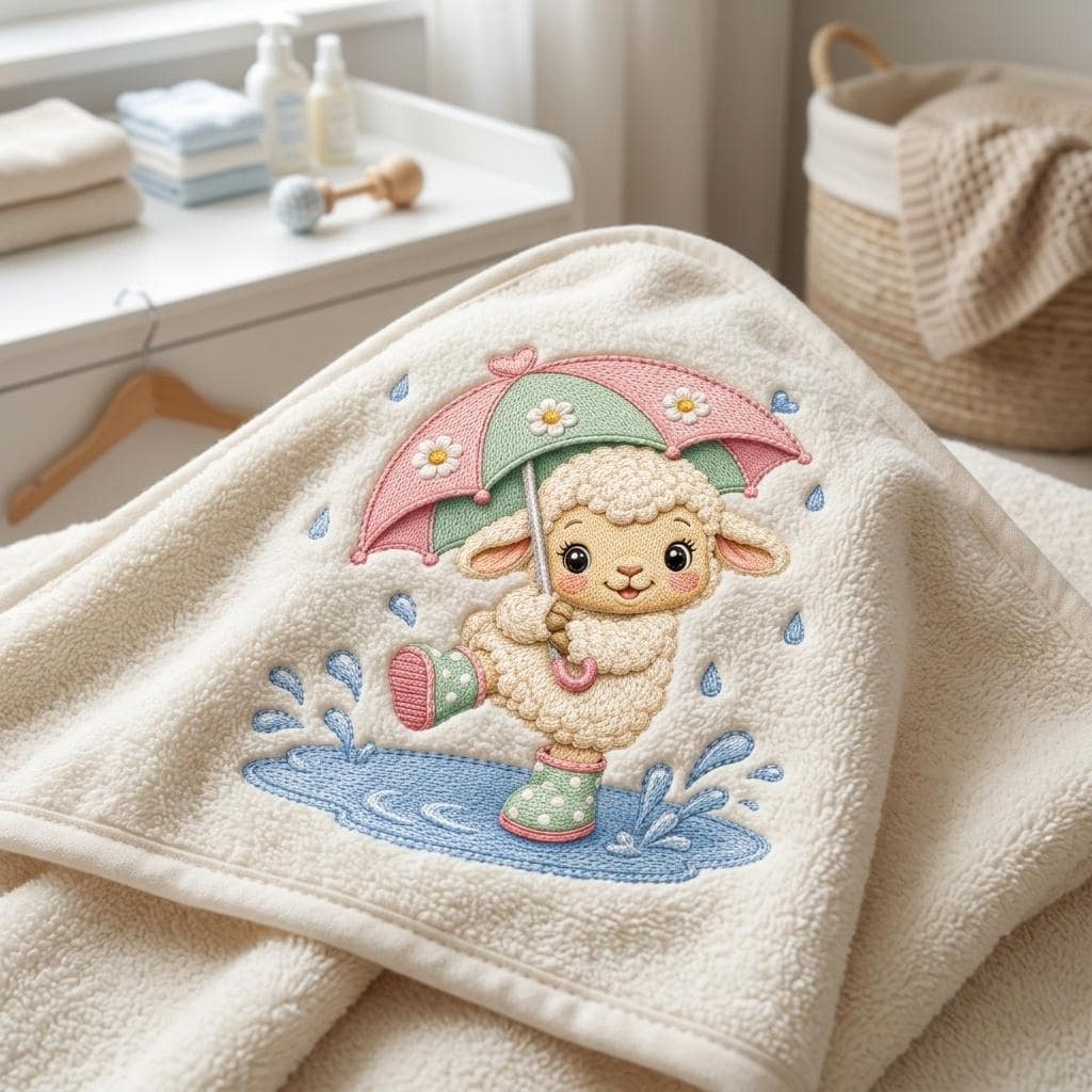 Cute Baby Sheep Embroidery Design, Sheep with Umbrella File, Rainy Day Lamb Stitch, Nursery Animal Embroidery, 5 sizes, Digital Download - image 6