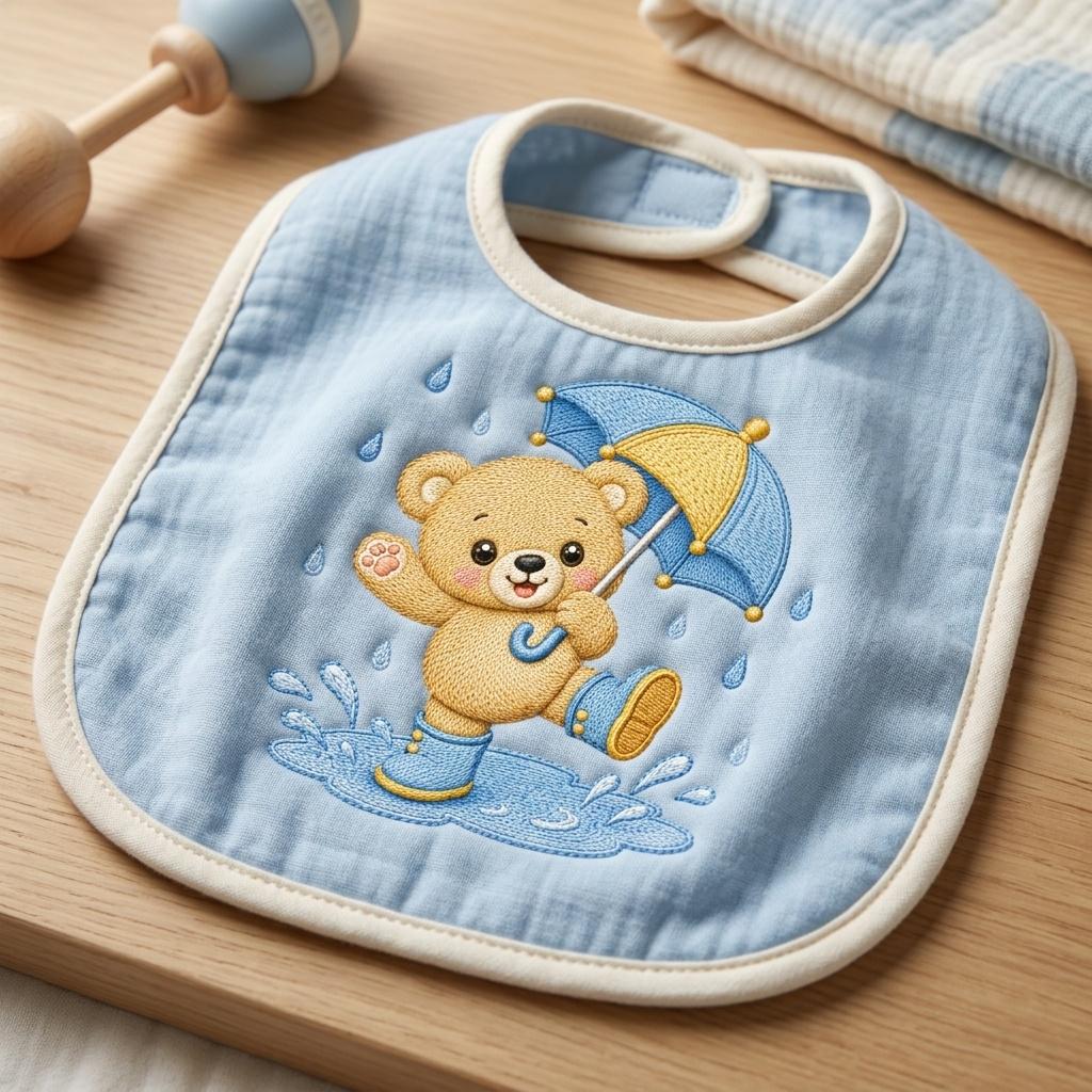Cute Baby Bear Embroidery Design, Bear with Umbrella File, Rainy Day Bear Stitch, Nursery Animal Embroidery, 5 sizes, Digital Download - image 3