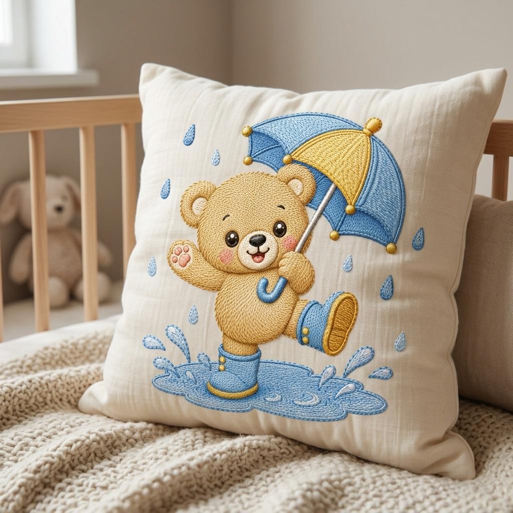Cute Baby Bear Embroidery Design, Bear with Umbrella File, Rainy Day Bear Stitch, Nursery Animal Embroidery, 5 sizes, Digital Download - image 7