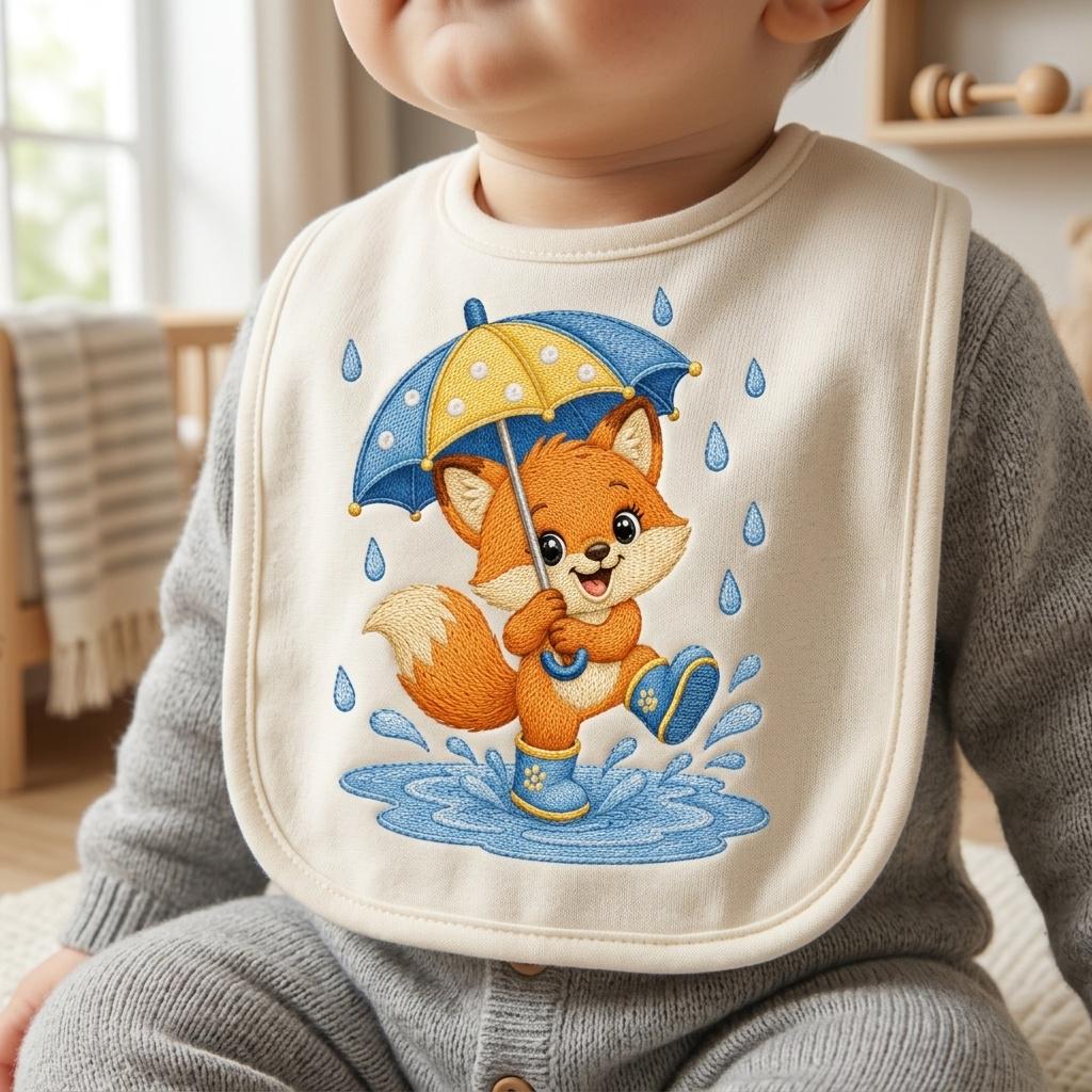 Cute Baby Fox Embroidery Design, Fox with Umbrella File, Rainy Day Fox Stitch Pattern, Nursery Animal Embroidery, 5 sizes, Digital Download - image 3