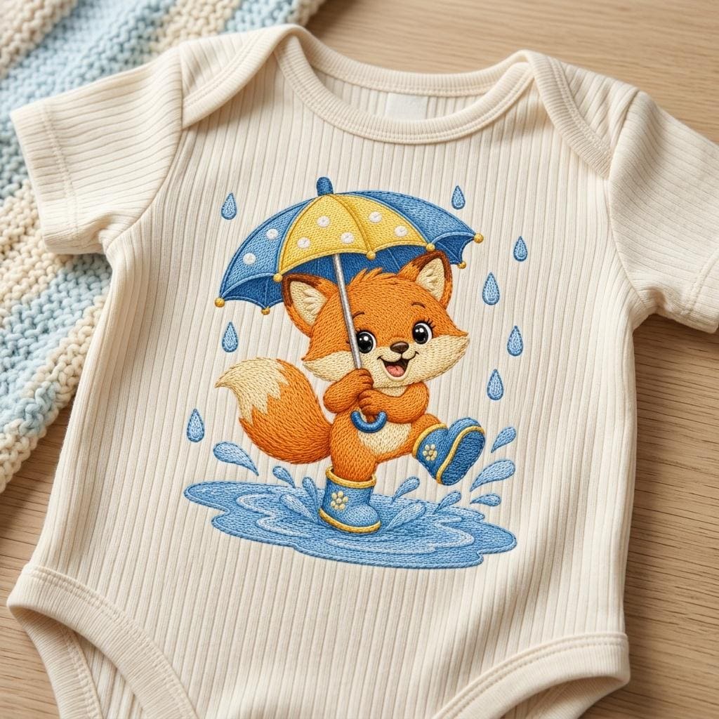 Cute Baby Fox Embroidery Design, Fox with Umbrella File, Rainy Day Fox Stitch Pattern, Nursery Animal Embroidery, 5 sizes, Digital Download - image 7