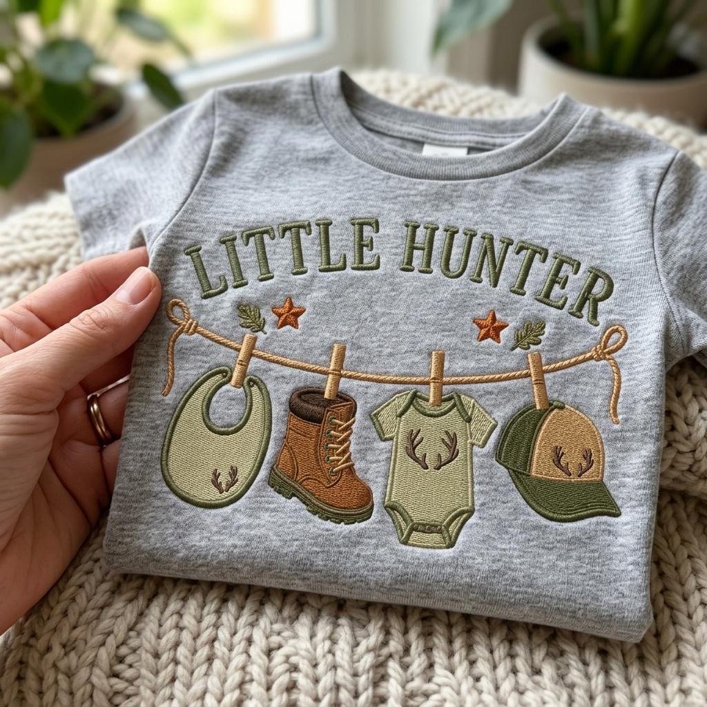 Little Hunter Machine Embroidery Design, Hunting Baby Clothesline Embroidery File, Woodland Baby Shower Decor, 5 sizes, Digital Download - image 3