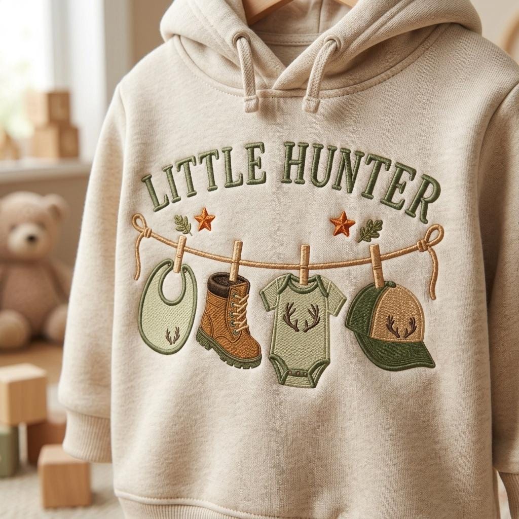 Little Hunter Machine Embroidery Design, Hunting Baby Clothesline Embroidery File, Woodland Baby Shower Decor, 5 sizes, Digital Download - image 7