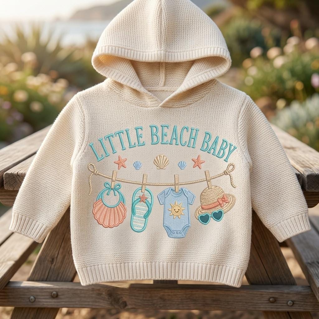 Little Beach Baby Machine Embroidery Design, Coastal Baby Clothesline Embroidery File, Summer Baby Shower Design, 5 sizes, Digital Download - image 3