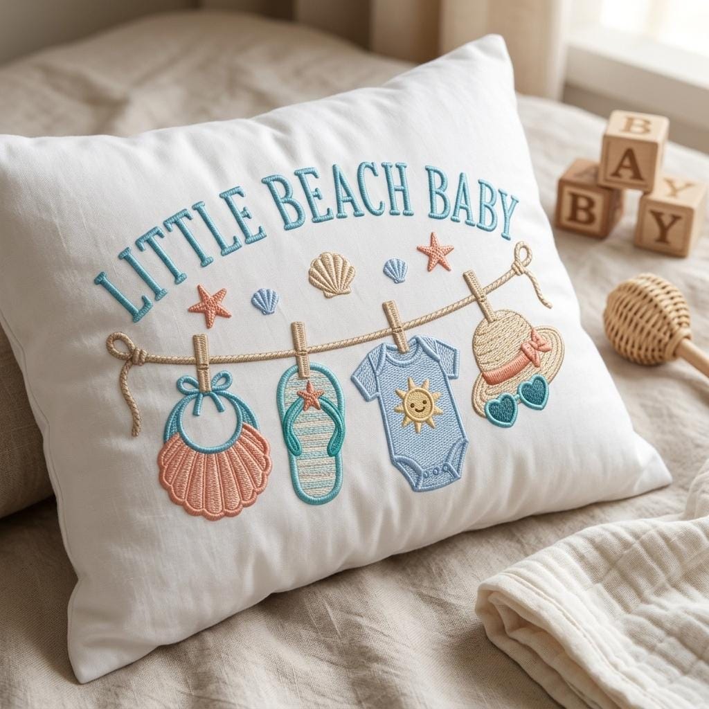 Little Beach Baby Machine Embroidery Design, Coastal Baby Clothesline Embroidery File, Summer Baby Shower Design, 5 sizes, Digital Download - image 6