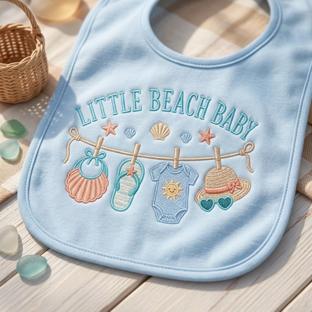 Little Beach Baby Machine Embroidery Design, Coastal Baby Clothesline Embroidery File, Summer Baby Shower Design, 5 sizes, Digital Download - image 7