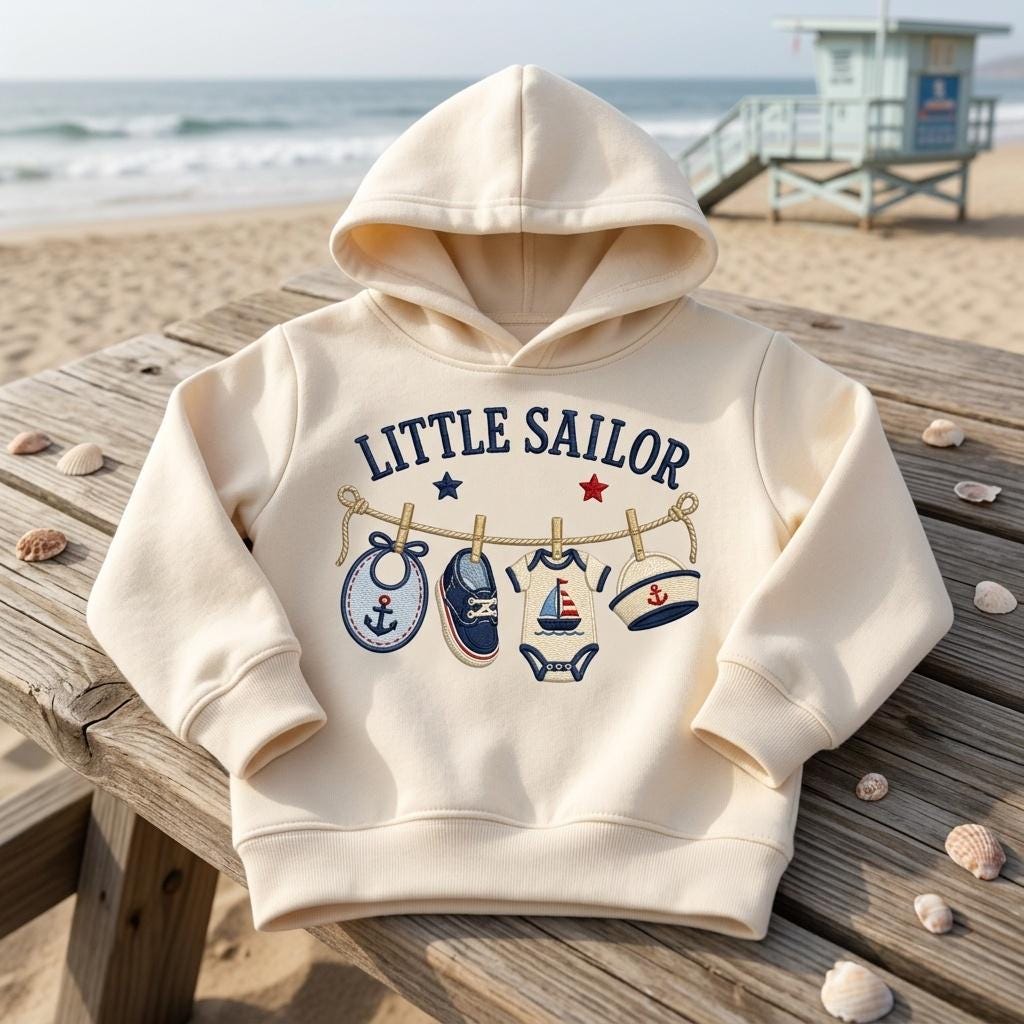 Little Sailor Machine Embroidery Design, Nautical Baby Clothesline Embroidery File, Sailboat Baby Shower Design, 5 sizes, Digital Download - image 3