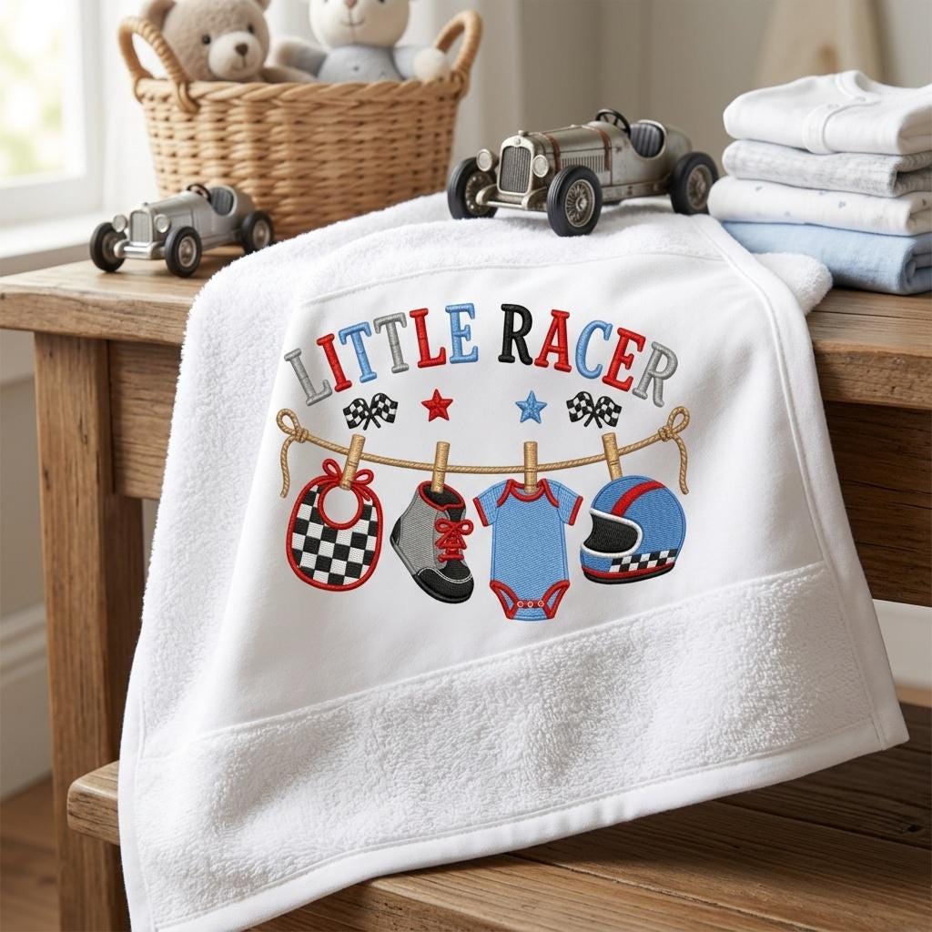 Little Racer Machine Embroidery Design, Racing Baby Clothesline Embroidery File, Race Car Baby Shower Design, 5 sizes, Digital Download - image 6