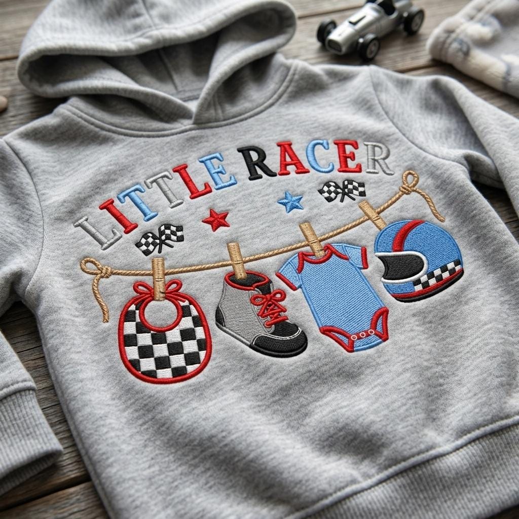 Little Racer Machine Embroidery Design, Racing Baby Clothesline Embroidery File, Race Car Baby Shower Design, 5 sizes, Digital Download - image 7
