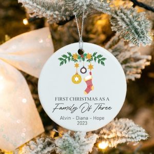 First Christmas As A Family Of Three Ornament, Personalized Ornament, Baby's First Christmas Ornament, Custom Family Christmas Ornament